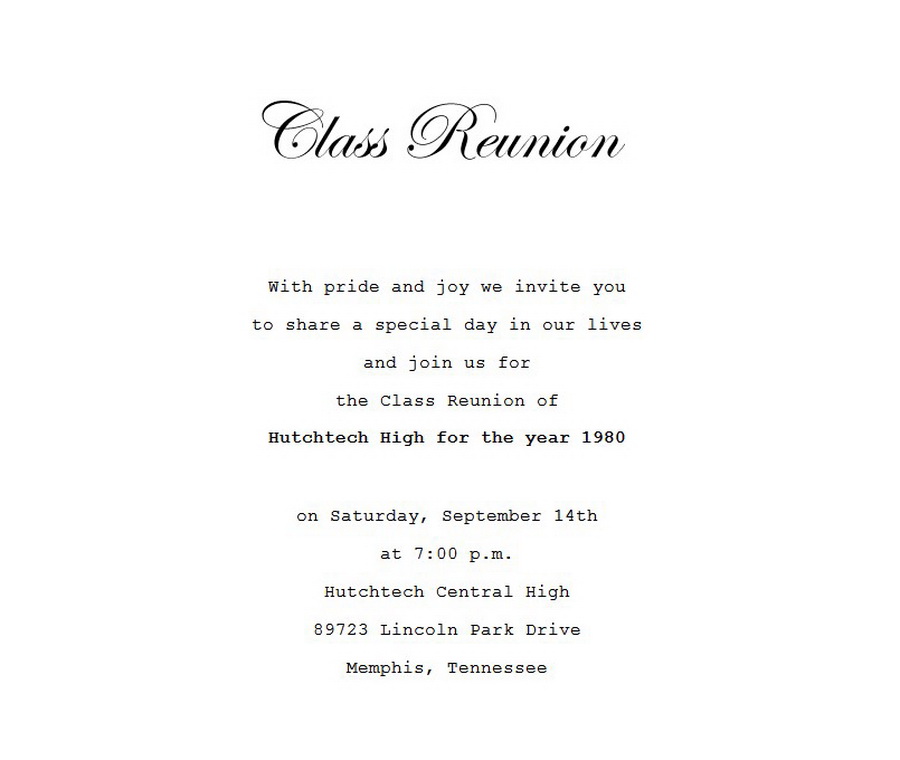 Class Reunion Invitation 4 Wording Free Geographics Word Templates