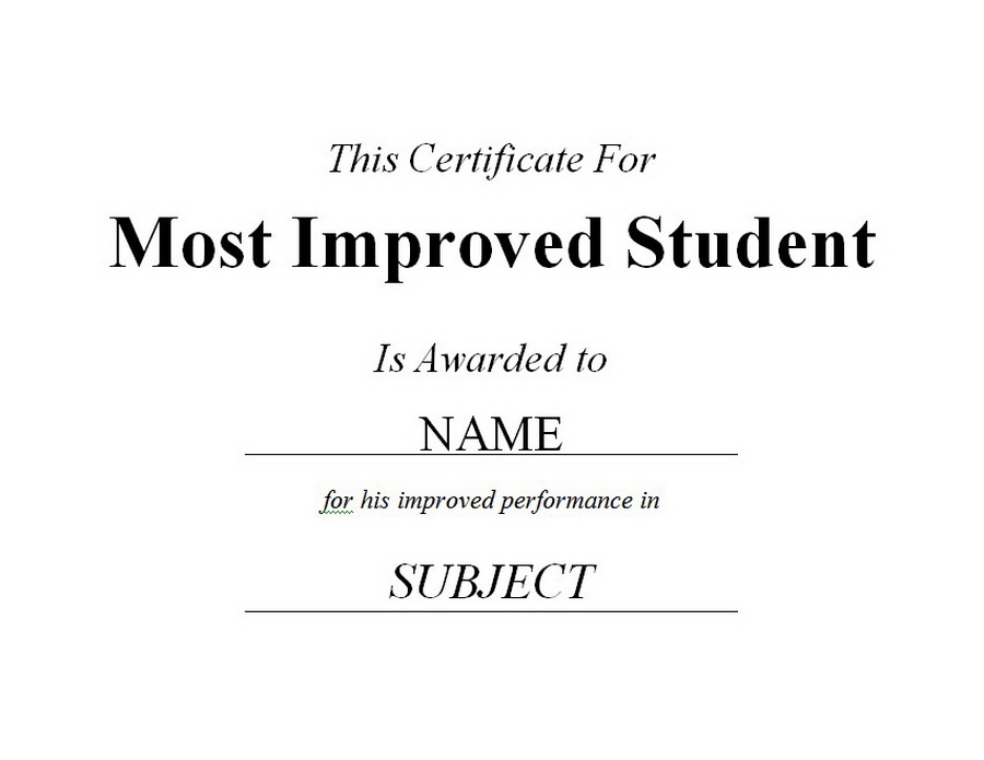 Most Improved Student Certificate 2 Free Word Templates Customizable Wording